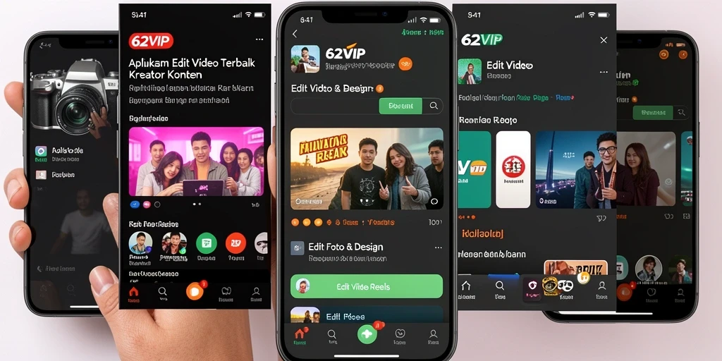 Antarmuka pengguna 62VIP untuk editing video Reels yang intuitif dan menarik.