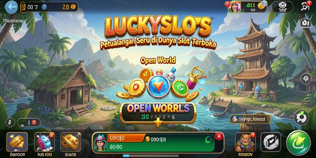 Tampilan antarmuka LUCKYSLOTS yang menarik dan imersif dalam dunia Open World.